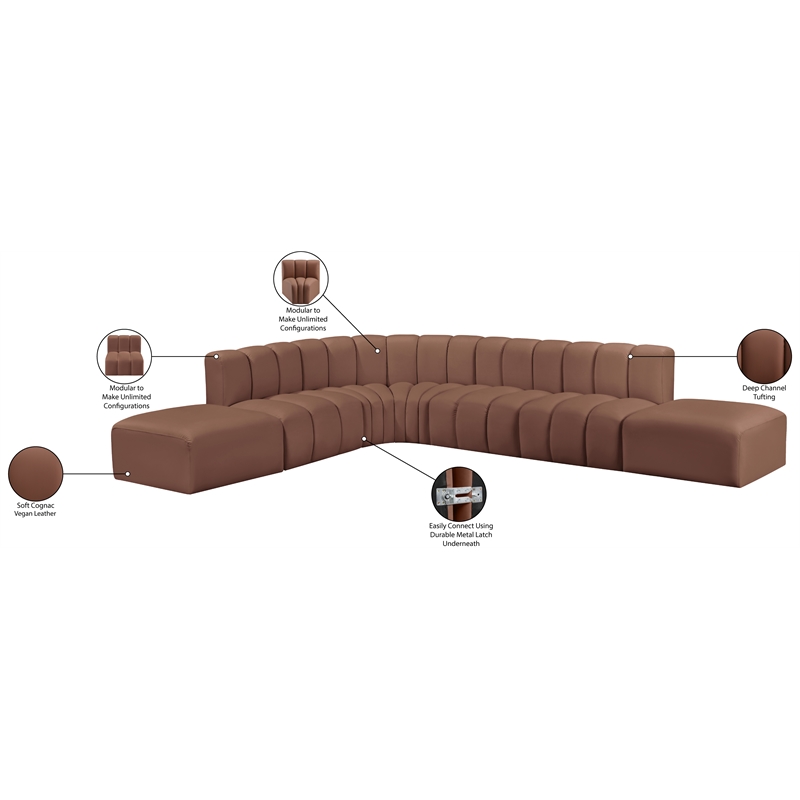Bowery Hill Contemporary Cognac Vegan Leather Modular Sectional