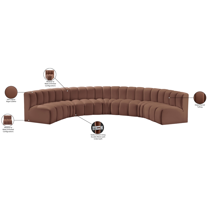Bowery Hill Contemporary Cognac Vegan Leather Modular Sectional