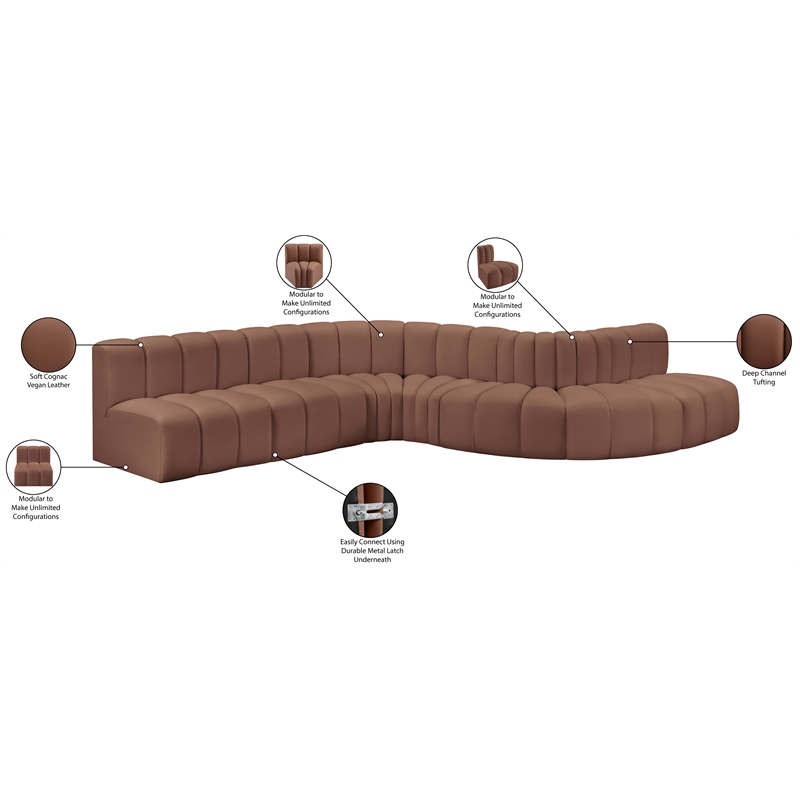 Bowery Hill Contemporary Cognac Vegan Leather Modular Sectional