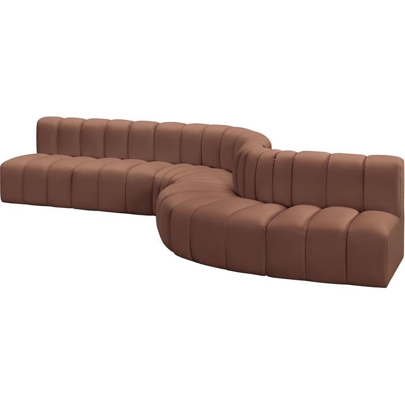 Bowery Hill Contemporary Cognac Vegan Leather Modular Sectional