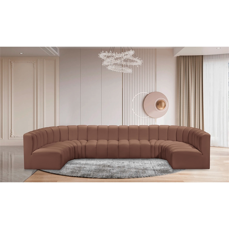 Bowery Hill Contemporary Cognac Vegan Leather Modular Sectional