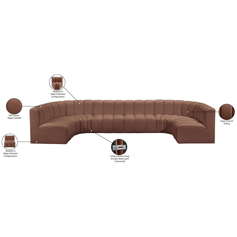 Bowery Hill Contemporary Cognac Vegan Leather Modular Sectional