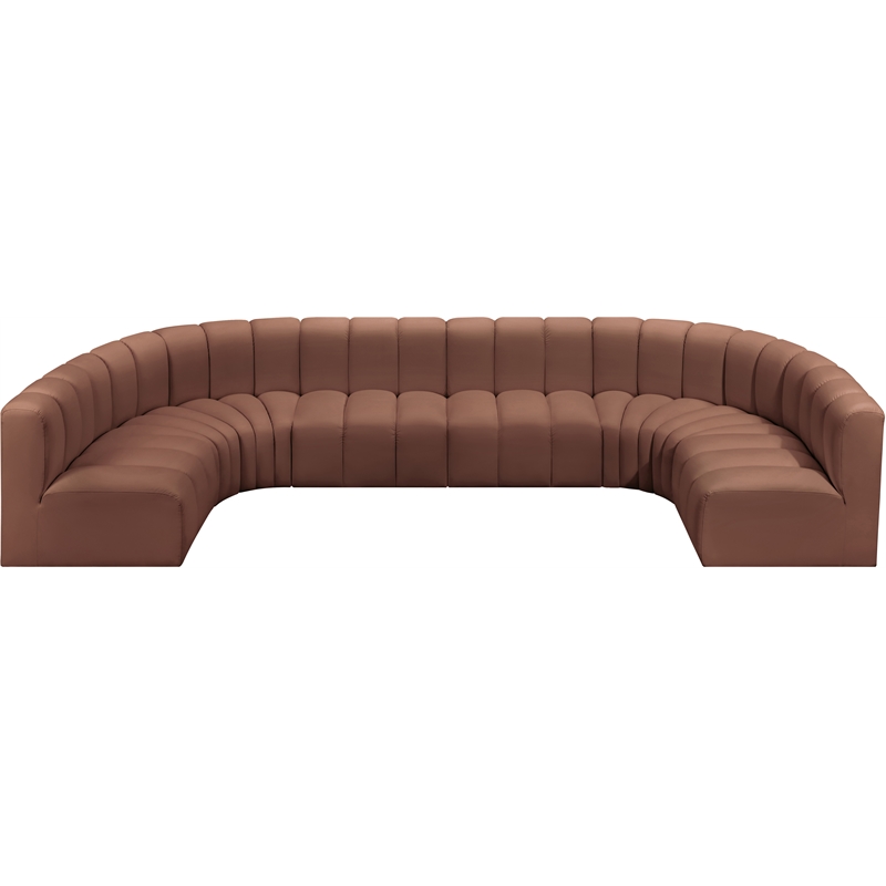 Bowery Hill Contemporary Cognac Vegan Leather Modular Sectional