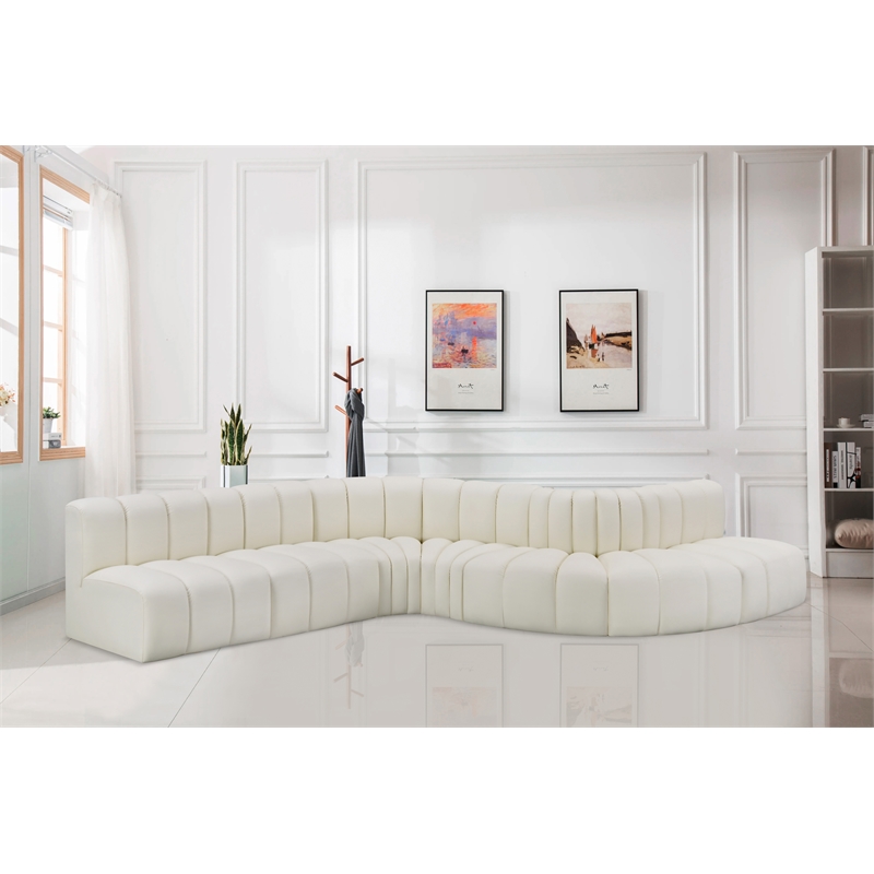 Bowery Hill Contemporary Cream Vegan Leather Modular Sectional