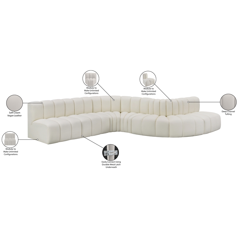 Bowery Hill Contemporary Cream Vegan Leather Modular Sectional