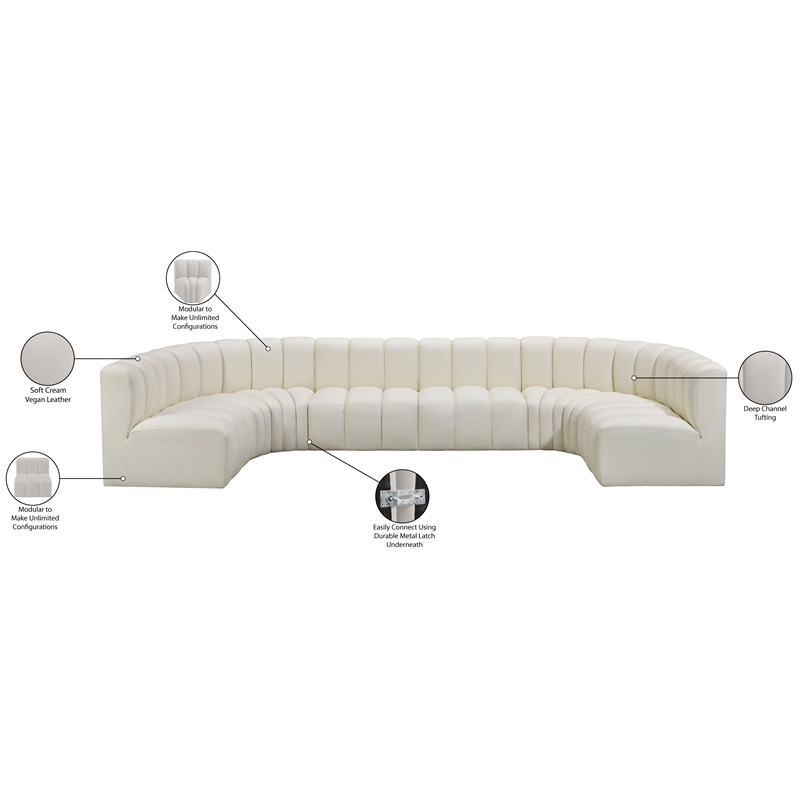 Bowery Hill Contemporary Cream Vegan Leather Modular Sectional