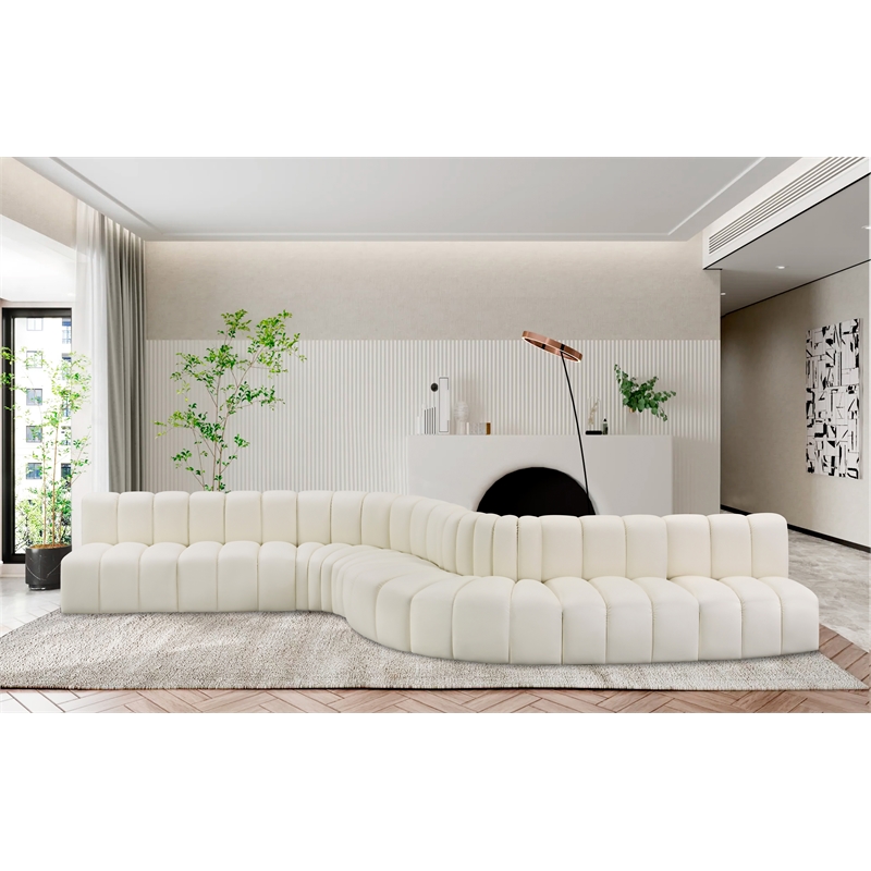 Bowery Hill Contemporary Cream Vegan Leather Modular Sectional