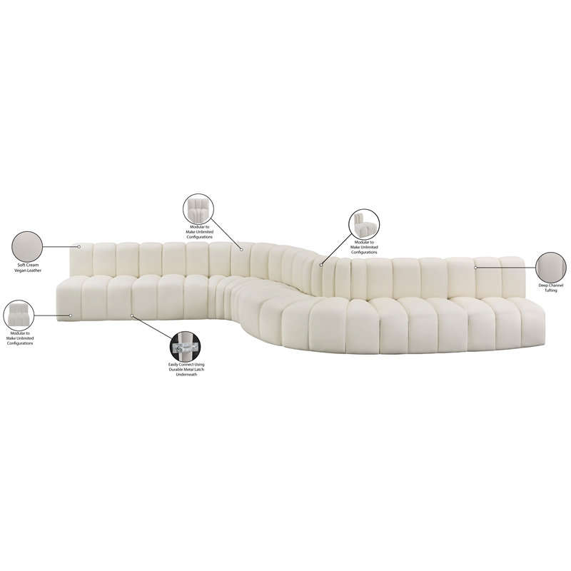 Bowery Hill Contemporary Cream Vegan Leather Modular Sectional