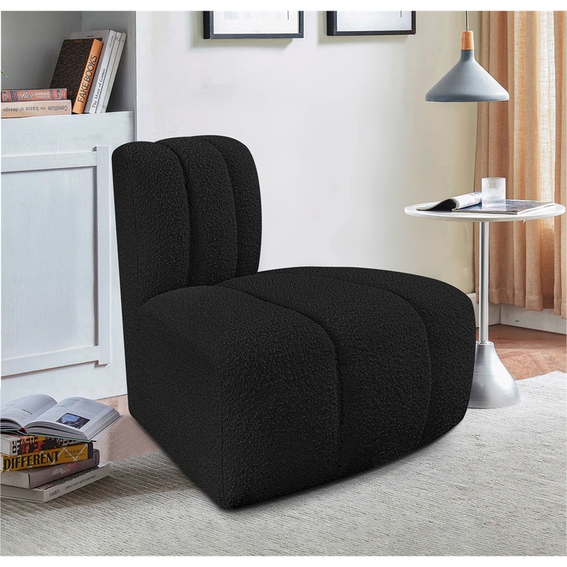 Bowery Hill Contemporary Rich Black Boucle Fabric Reverse Corner
