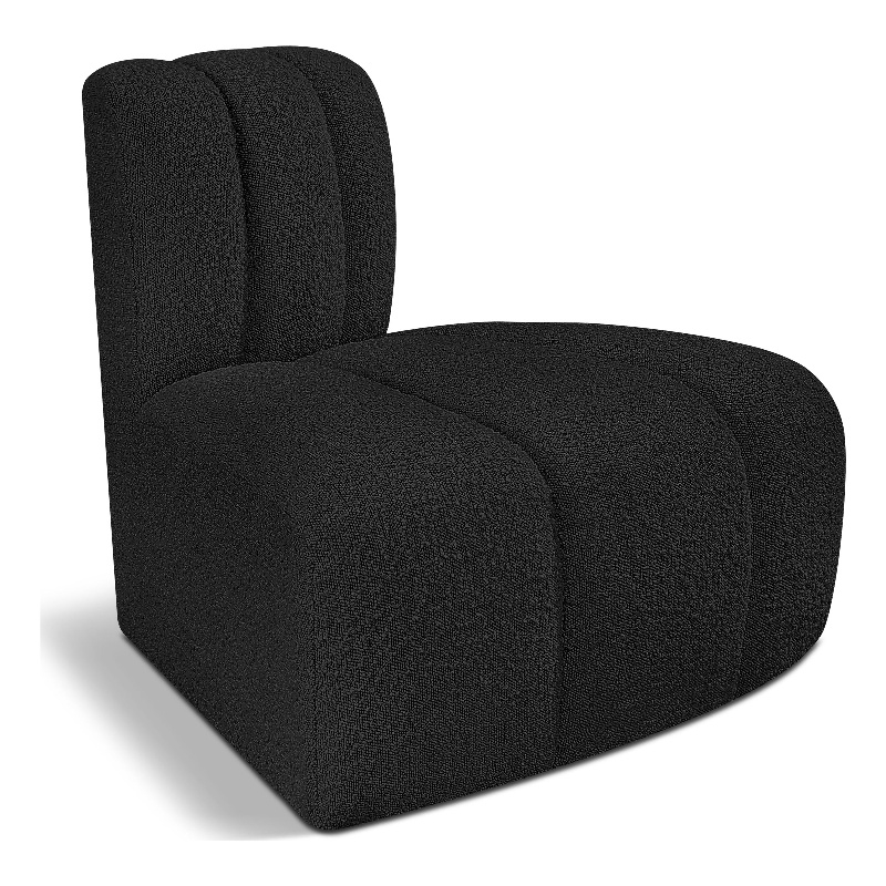 Bowery Hill Contemporary Rich Black Boucle Fabric Reverse Corner