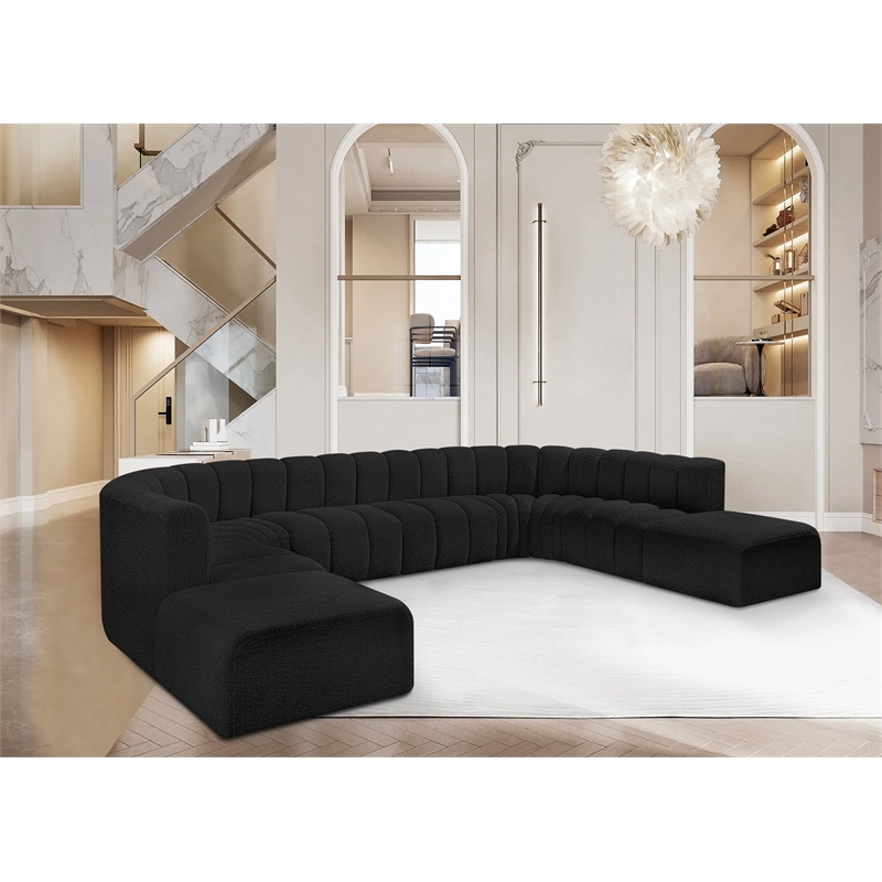 Bowery Hill Contemporary Black Boucle Fabric Modular Sectional