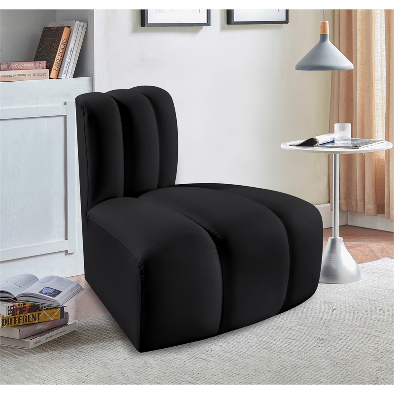 Bowery Hill Contemporary Soft Black Vegan Leather Reverse Corner