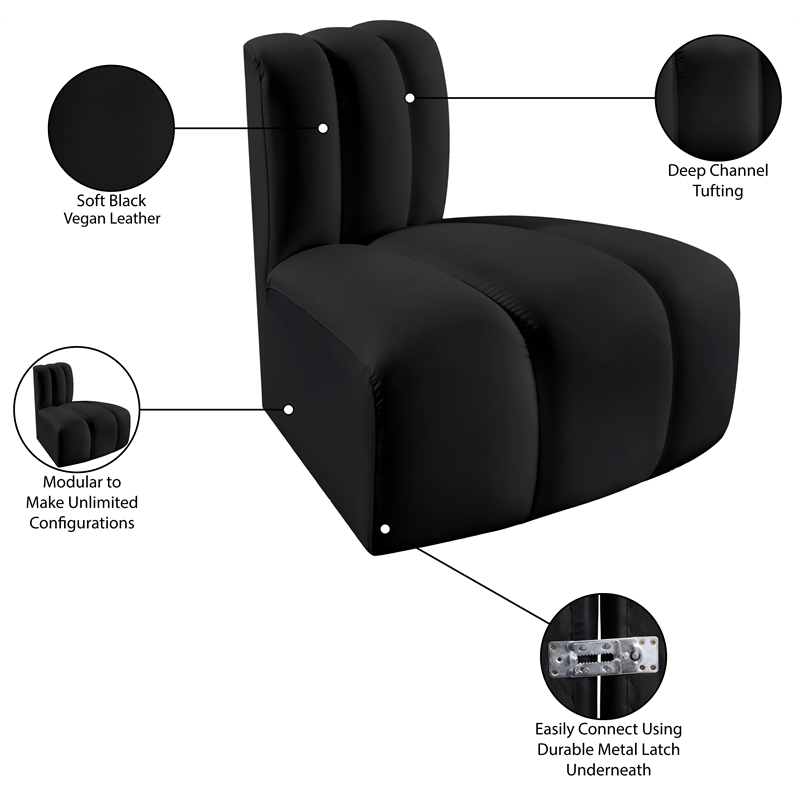 Bowery Hill Contemporary Soft Black Vegan Leather Reverse Corner