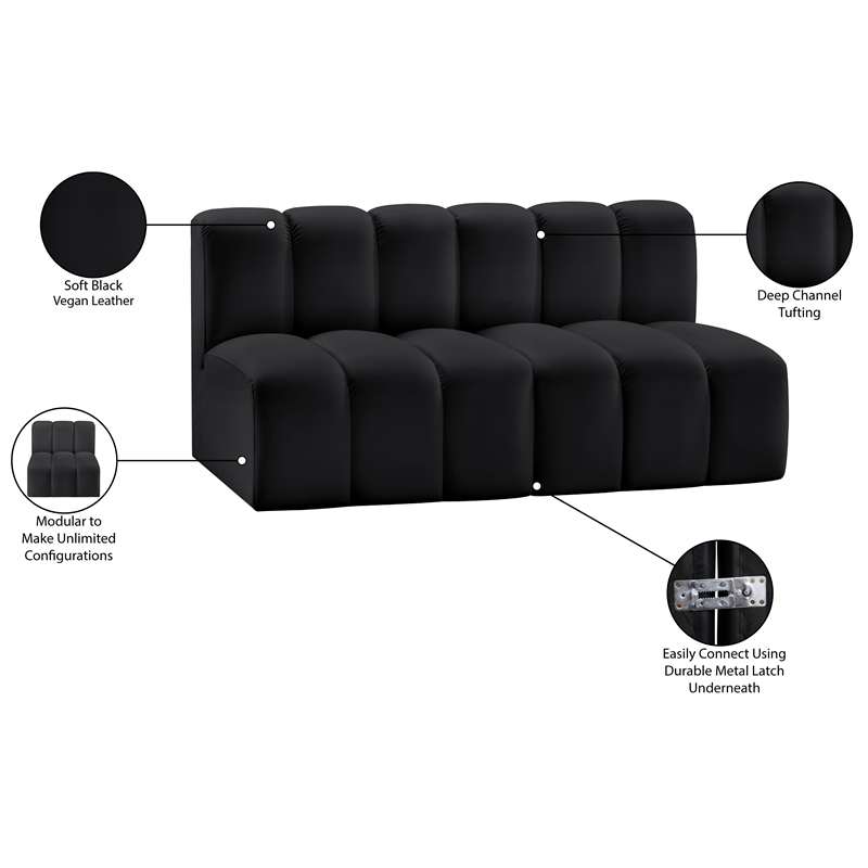 Bowery Hill Contemporary Black Vegan Leather Modular Sectional