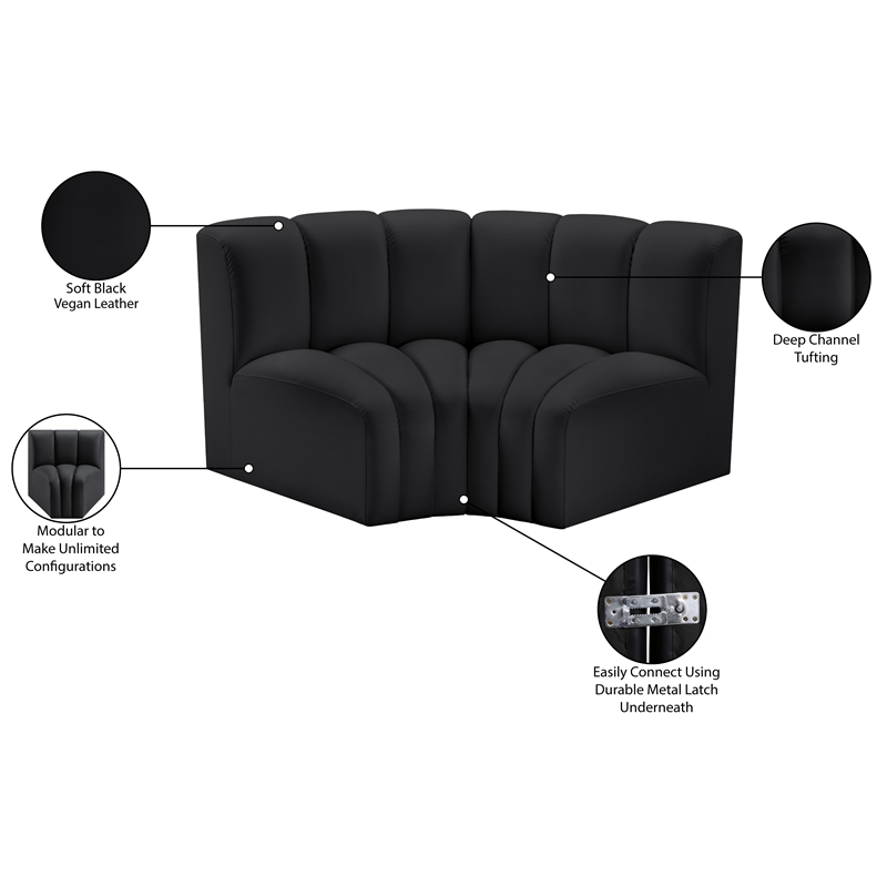 Bowery Hill Contemporary Black Vegan Leather Modular Sectional