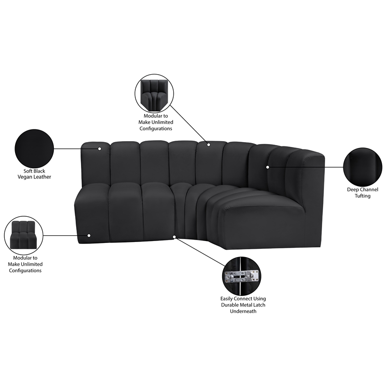 Bowery Hill Contemporary Black Vegan Leather Modular Sectional