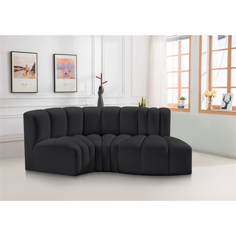 Bowery Hill Contemporary Black Vegan Leather Modular Sectional