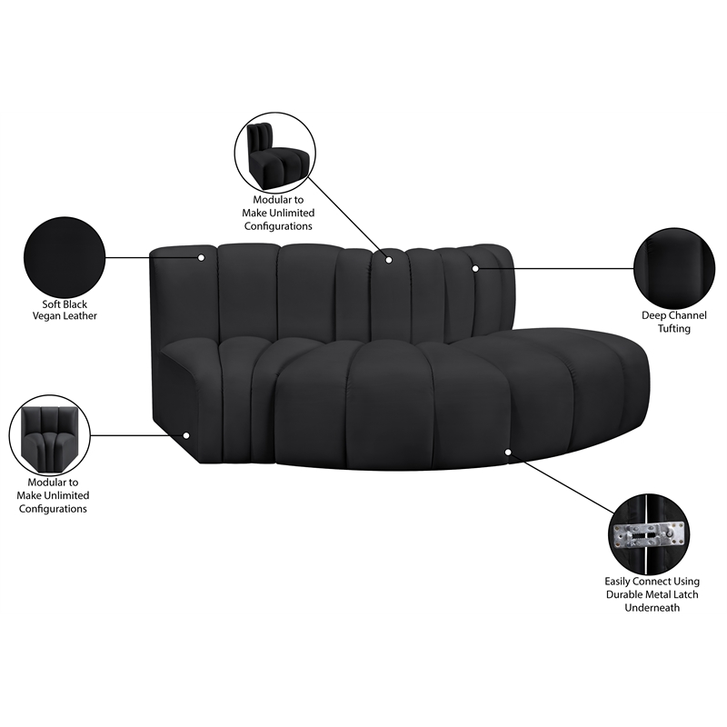 Bowery Hill Contemporary Black Vegan Leather Modular Sectional