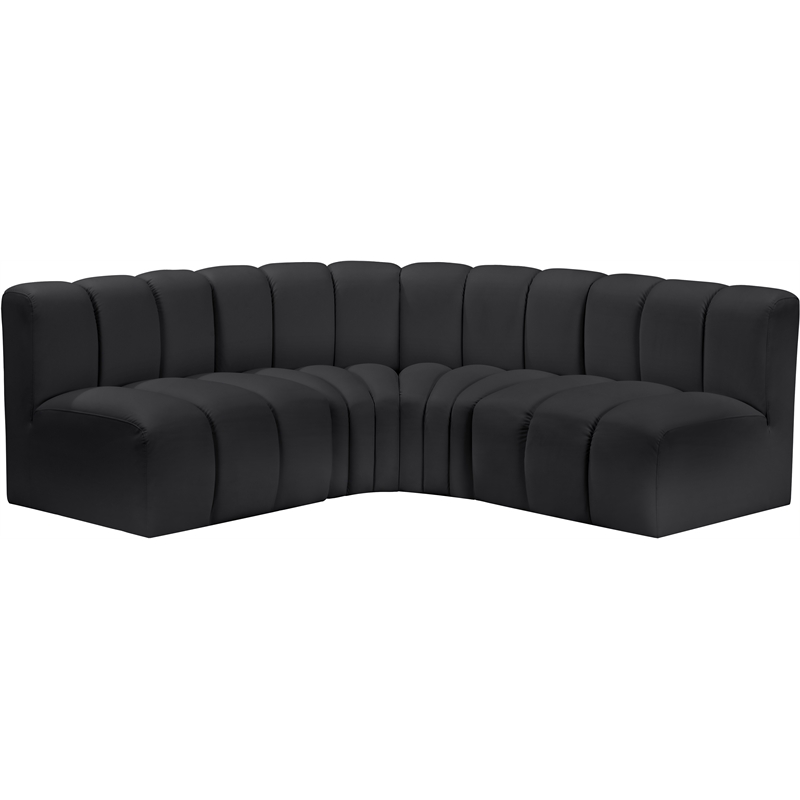 Bowery Hill Contemporary Black Vegan Leather Modular Sectional