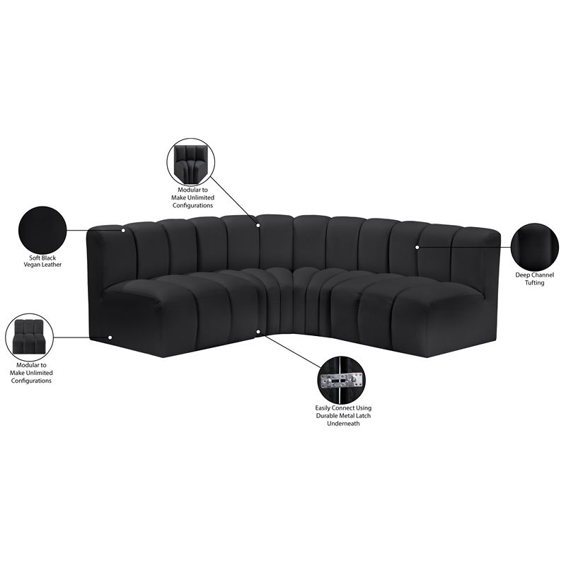 Bowery Hill Contemporary Black Vegan Leather Modular Sectional