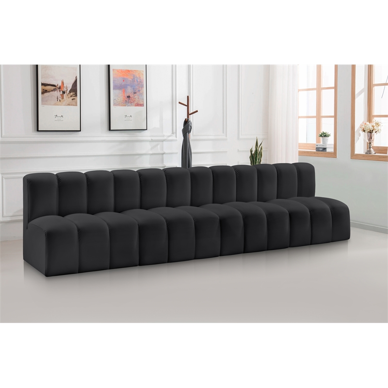 Bowery Hill Contemporary Black Vegan Leather Modular Sectional