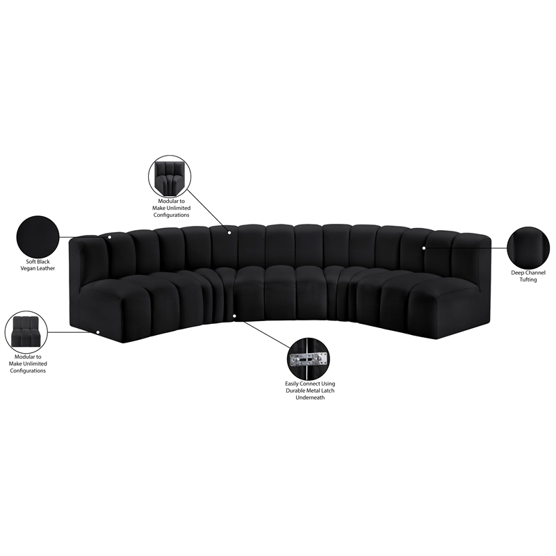 Bowery Hill Contemporary Black Vegan Leather Modular Sectional