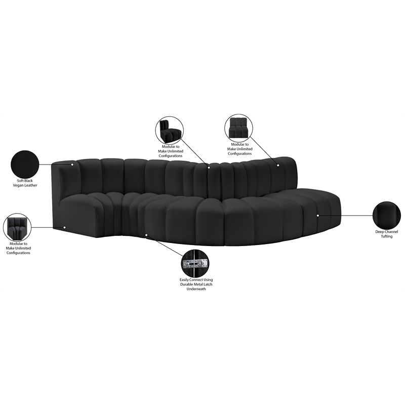 Bowery Hill Contemporary Black Vegan Leather Modular Sectional