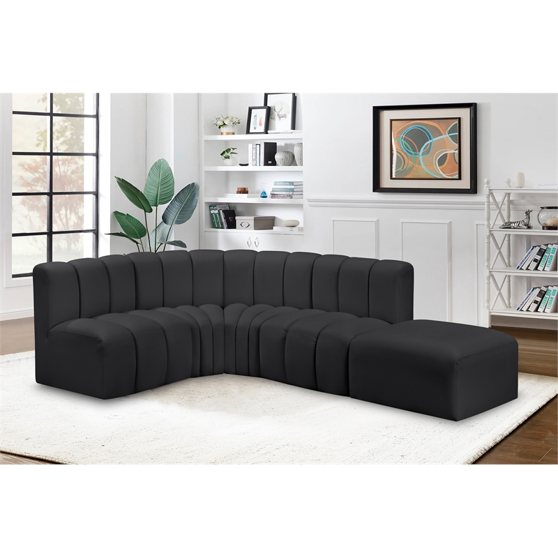 Bowery Hill Contemporary Black Vegan Leather Modular Sectional
