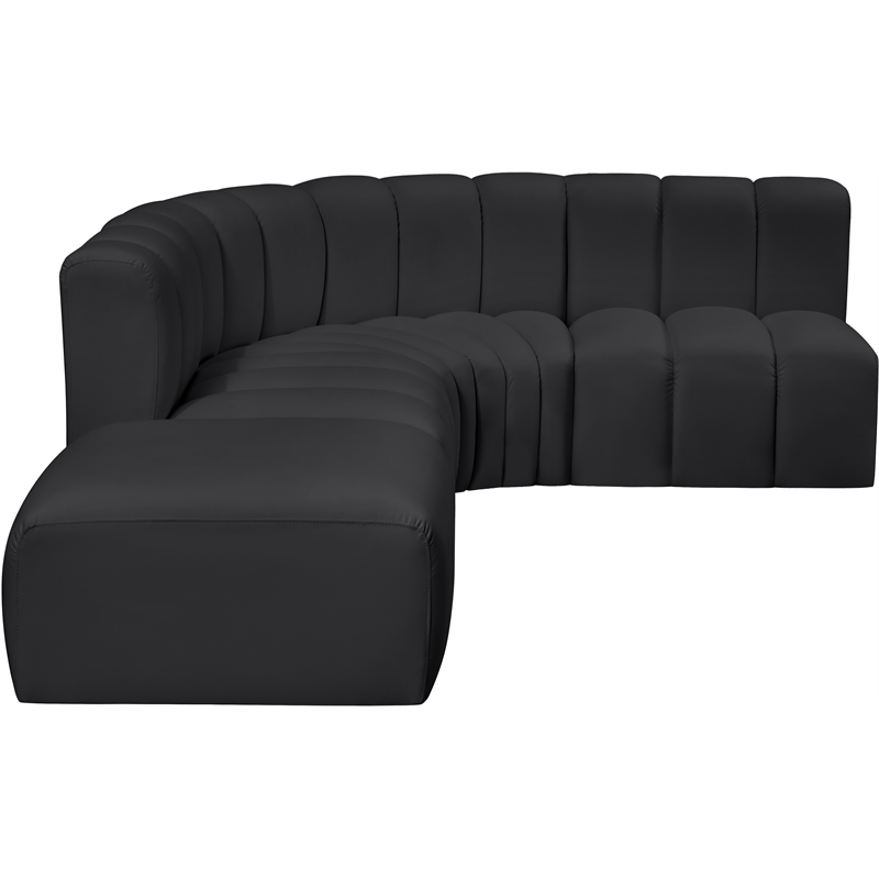 Bowery Hill Contemporary Black Vegan Leather Modular Sectional