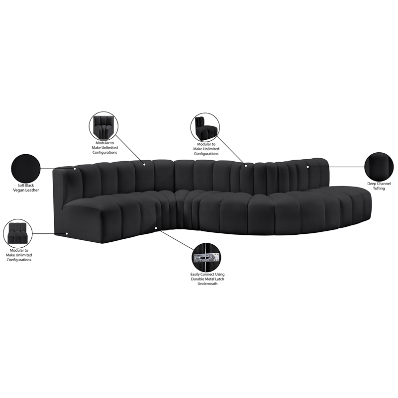 Bowery Hill Contemporary Black Vegan Leather Modular Sectional