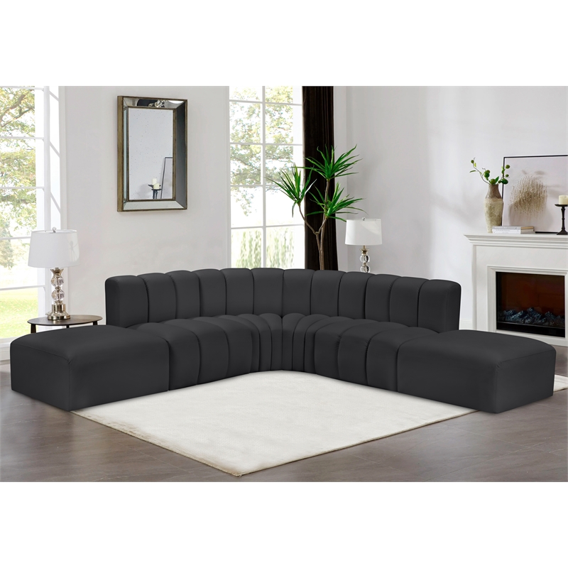 Bowery Hill Contemporary Black Vegan Leather Modular Sectional