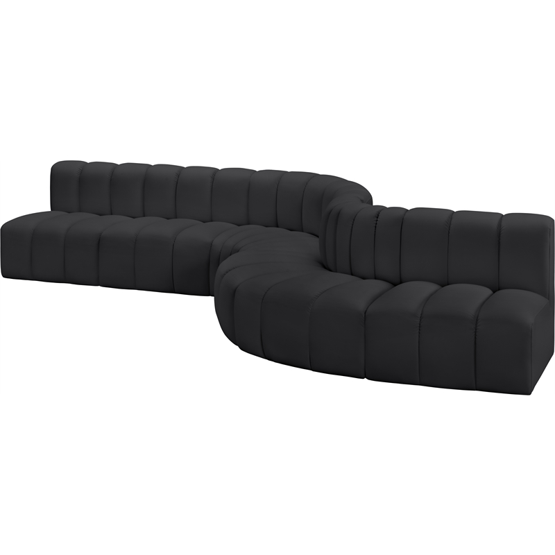Bowery Hill Contemporary Black Vegan Leather Modular Sectional