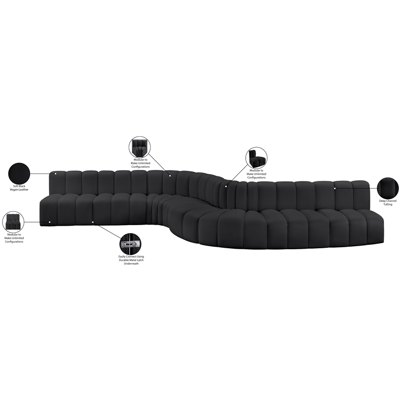 Bowery Hill Contemporary Black Vegan Leather Modular Sectional