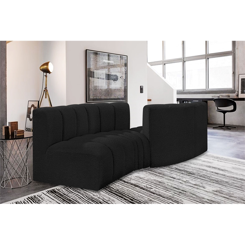 Bowery Hill Contemporary Black Boucle Fabric Modular Sectional