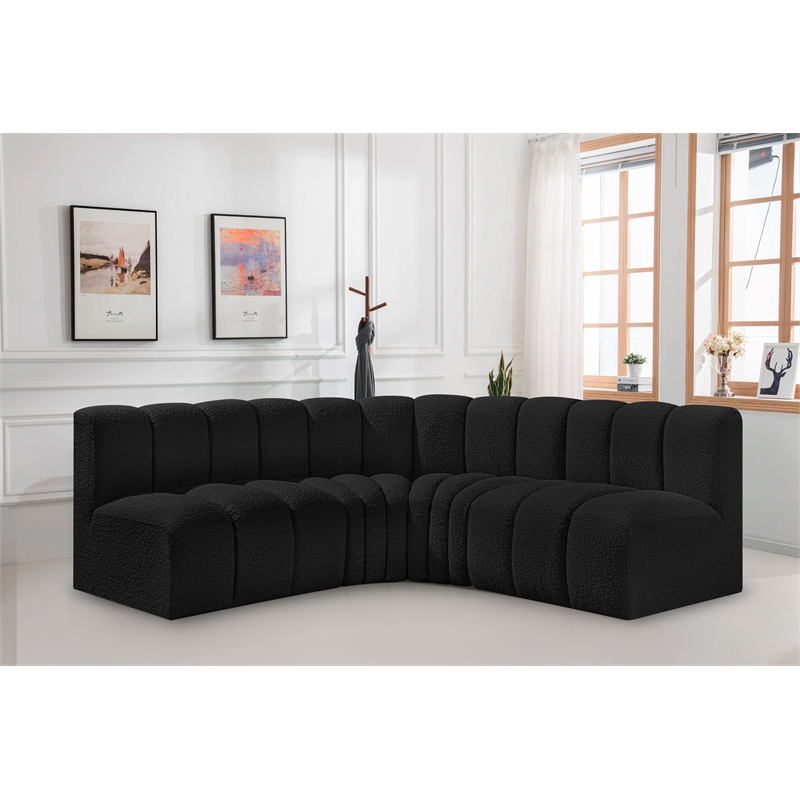 Bowery Hill Contemporary Black Boucle Fabric Modular Sectional
