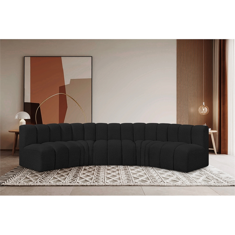 Bowery Hill Contemporary Black Boucle Fabric Modular Sectional