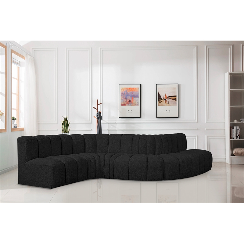 Bowery Hill Contemporary Black Boucle Fabric Modular Sectional