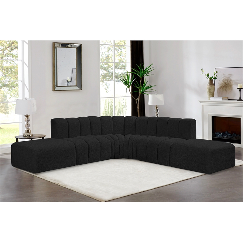 Bowery Hill Contemporary Black Boucle Fabric Modular Sectional