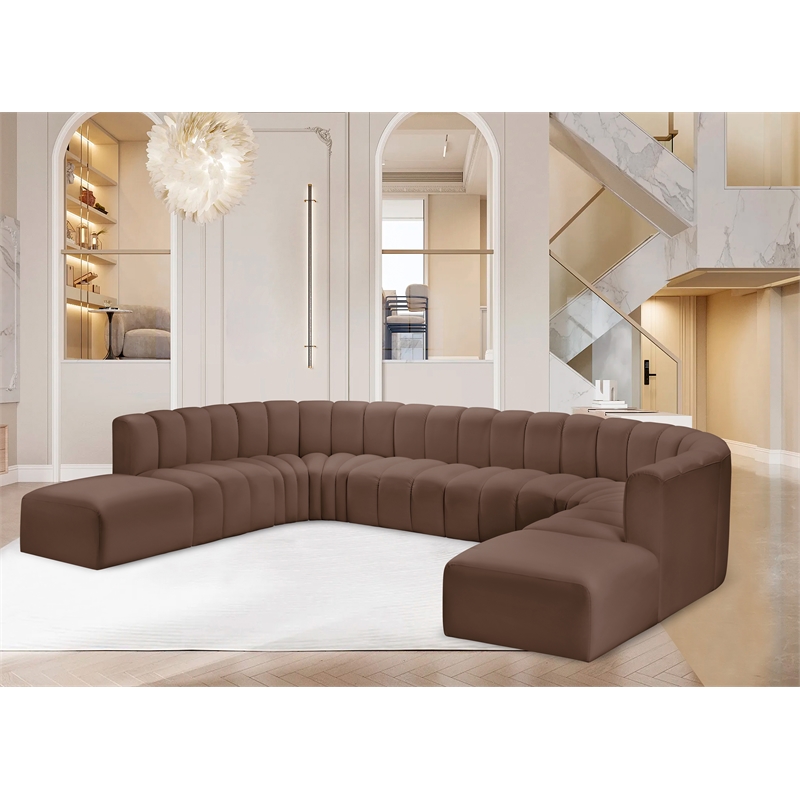Bowery Hill Contemporary Brown Vegan Leather Modular Sectional