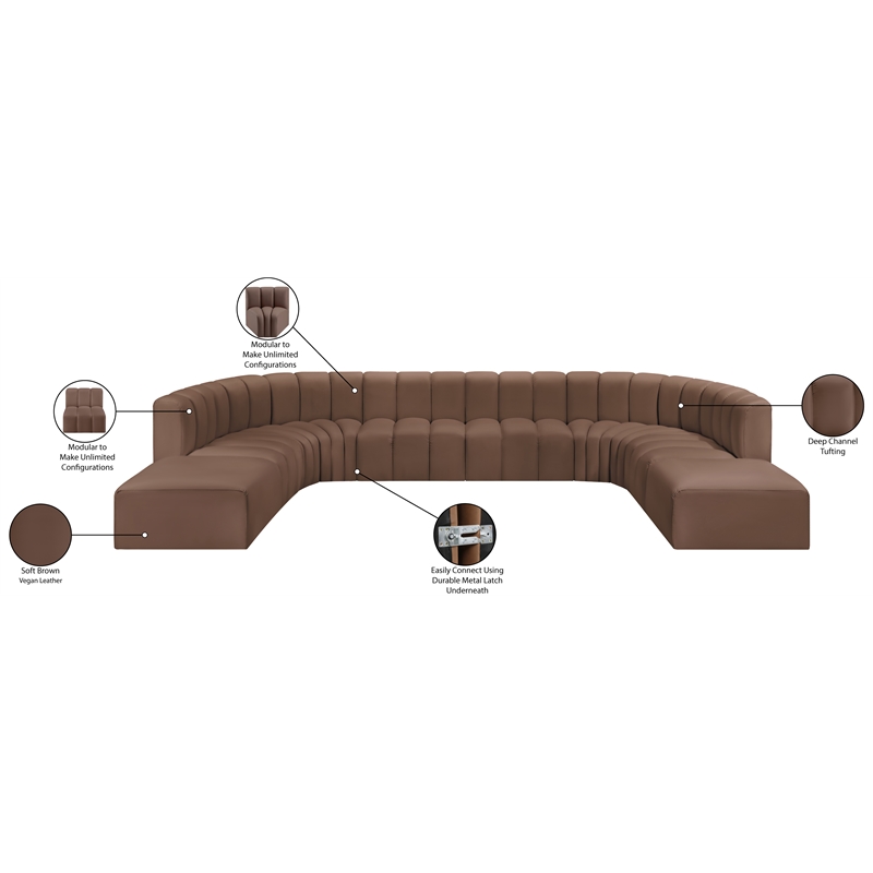 Bowery Hill Contemporary Brown Vegan Leather Modular Sectional