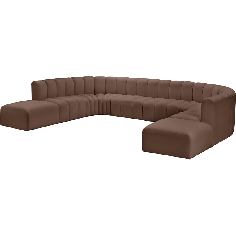 Bowery Hill Contemporary Brown Vegan Leather Modular Sectional