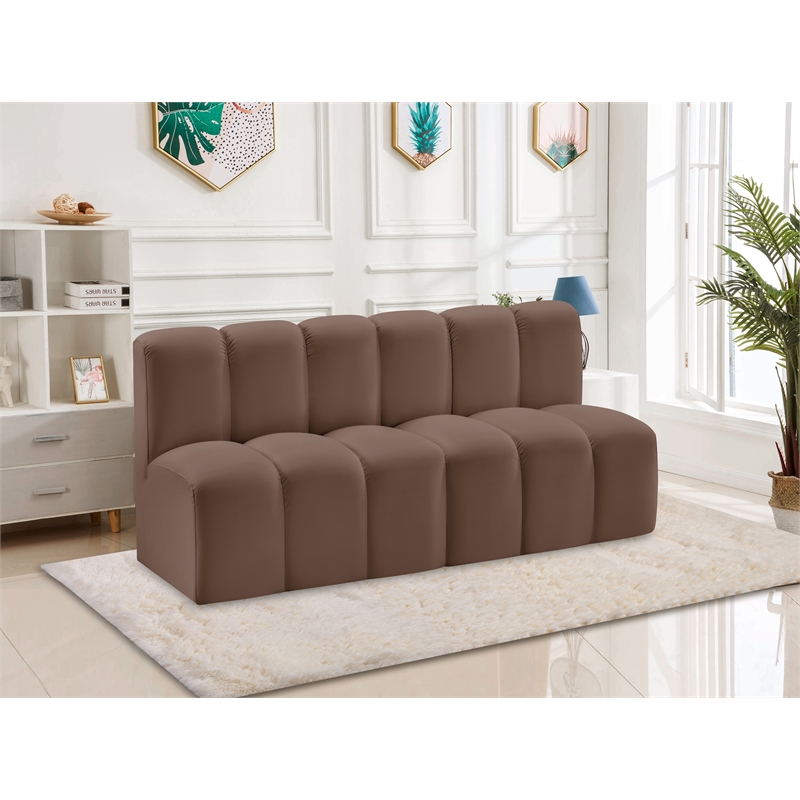 Bowery Hill Contemporary Brown Vegan Leather Modular Sectional