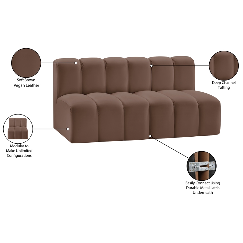 Bowery Hill Contemporary Brown Vegan Leather Modular Sectional
