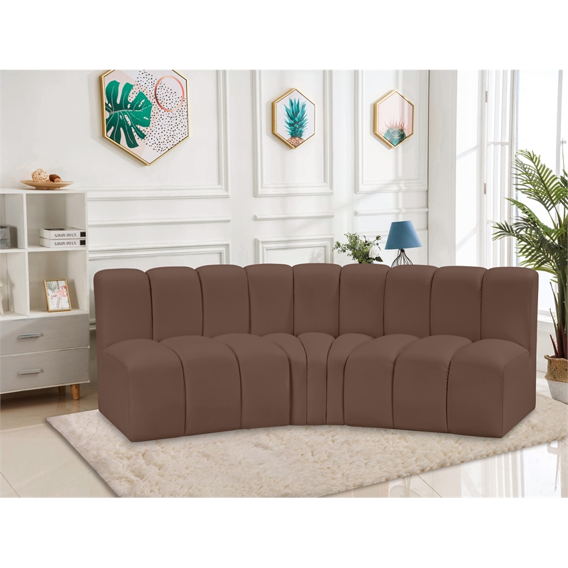 Bowery Hill Contemporary Brown Vegan Leather Modular Sectional