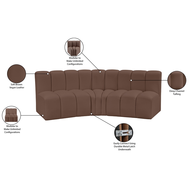 Bowery Hill Contemporary Brown Vegan Leather Modular Sectional