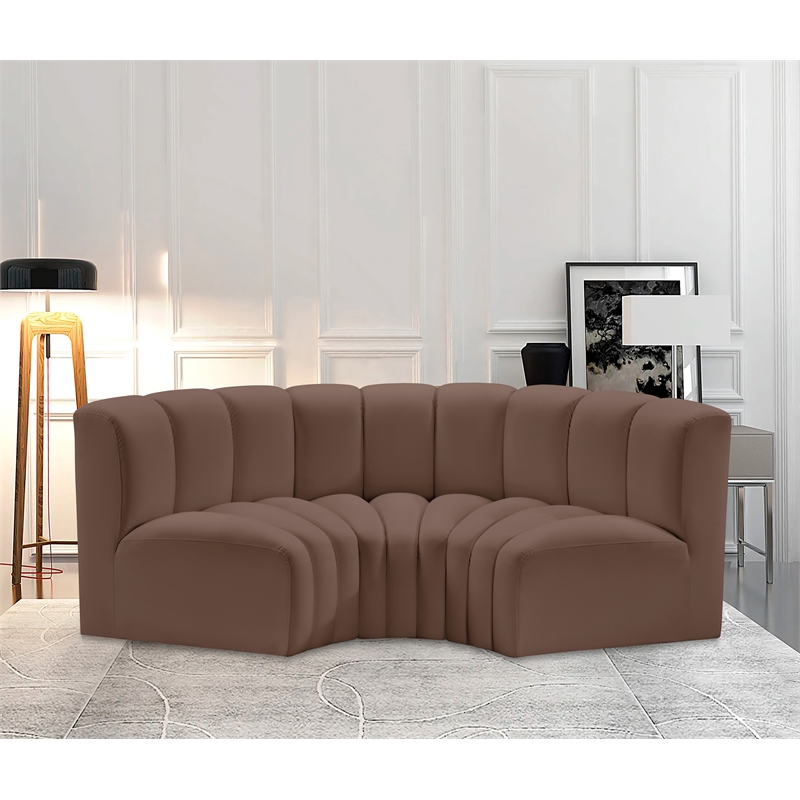 Bowery Hill Contemporary Brown Vegan Leather Modular Sectional