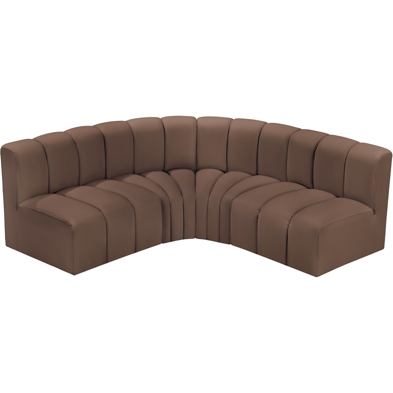 Bowery Hill Contemporary Brown Vegan Leather Modular Sectional