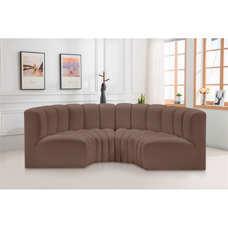 Bowery Hill Contemporary Brown Vegan Leather Modular Sectional