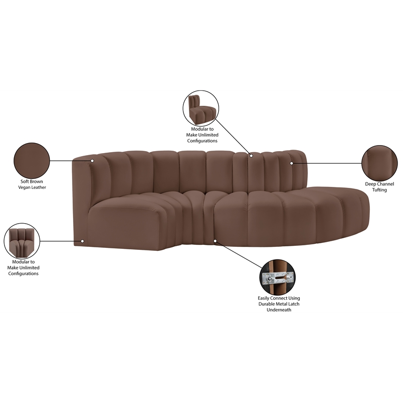Bowery Hill Contemporary Brown Vegan Leather Modular Sectional