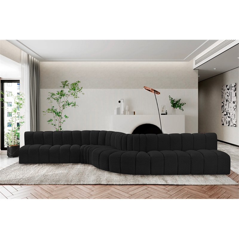 Bowery Hill Contemporary Black Boucle Fabric Modular Sectional
